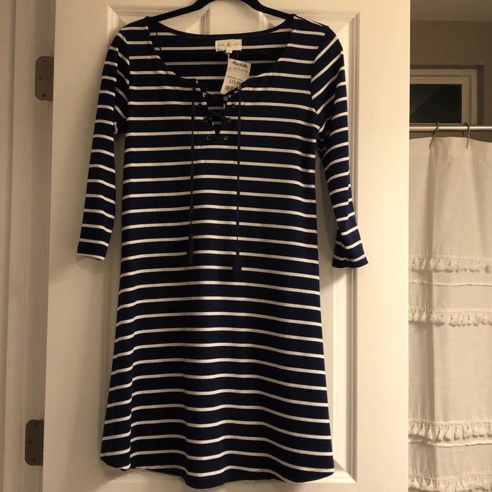 Ribbed Navy and White Stripped Beach Cover-Up